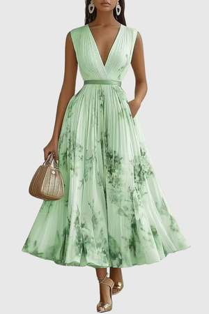 Pleated Floral Maxi Dress