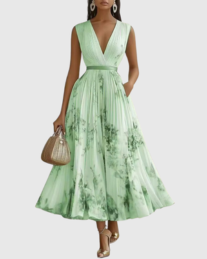 Pleated Floral Maxi Dress