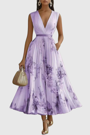 Pleated Floral Maxi Dress