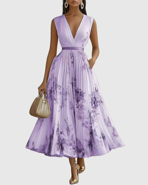 Pleated Floral Maxi Dress