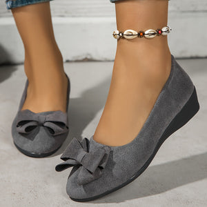Bow-Detail Wedge Ballet Flats