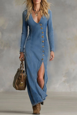 The Lucette Denim Maxi Dress