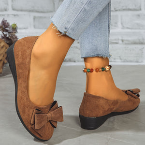 Bow-Detail Wedge Ballet Flats
