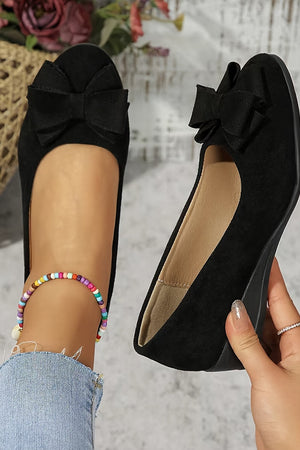 Bow-Detail Wedge Ballet Flats