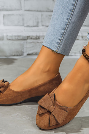 Bow-Detail Wedge Ballet Flats