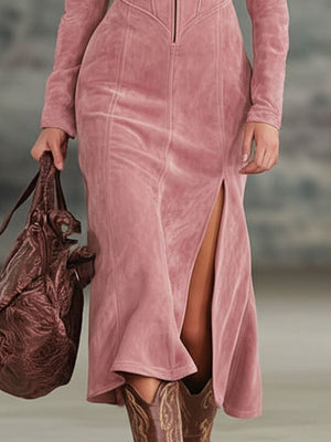 The Eustelle Suede Midi Dress