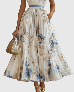 Pleated Floral Maxi Dress