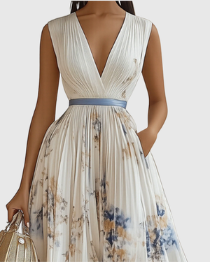 Pleated Floral Maxi Dress