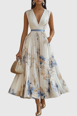 Pleated Floral Maxi Dress