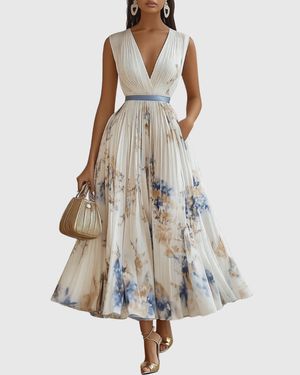 Pleated Floral Maxi Dress