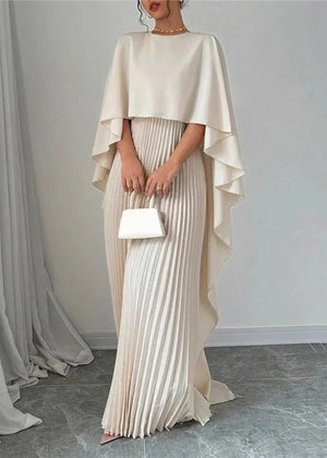 Pleated Cape Maxi Dress