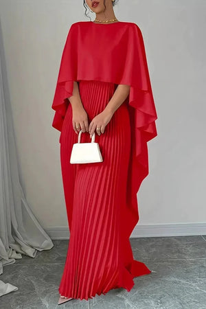 Pleated Cape Maxi Dress