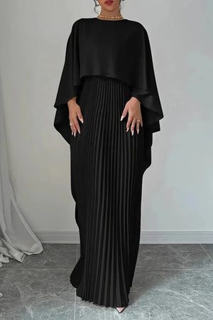 Pleated Cape Maxi Dress