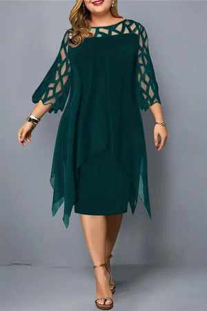 Lace-Sleeve Midi Dress