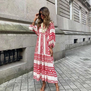 Puff-Sleeve Boho Maxi Dress