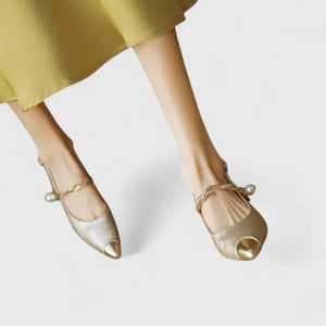 Pearl-Strap Block Heel Pumps