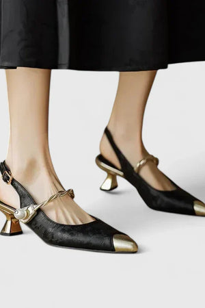 Pearl-Strap Block Heel Pumps
