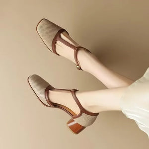 T-Strap Square-Toe Pumps