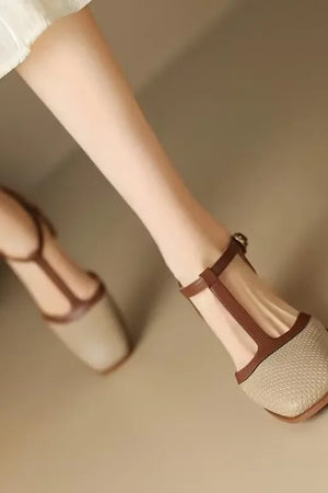 T-Strap Square-Toe Pumps