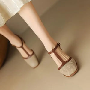 T-Strap Square-Toe Pumps