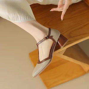 T-Strap Square-Toe Pumps