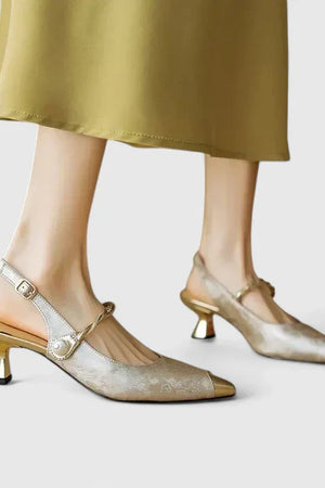 Pearl-Strap Block Heel Pumps