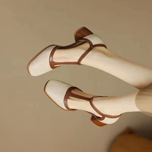 T-Strap Square-Toe Pumps