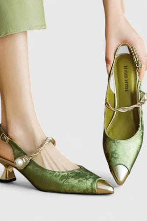 Pearl-Strap Block Heel Pumps