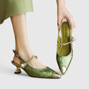 Pearl-Strap Block Heel Pumps