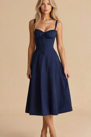 Drawstring Sleeveless Midi Dress