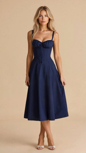 Drawstring Sleeveless Midi Dress