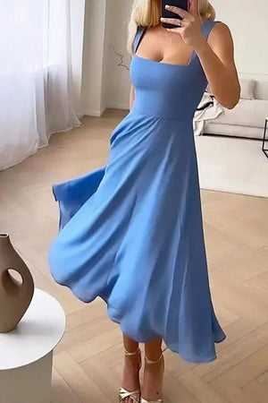 Square Neck Sleeveless Midi Dress