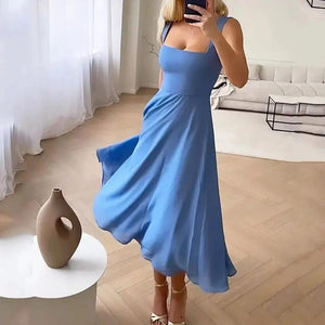 Square Neck Sleeveless Midi Dress