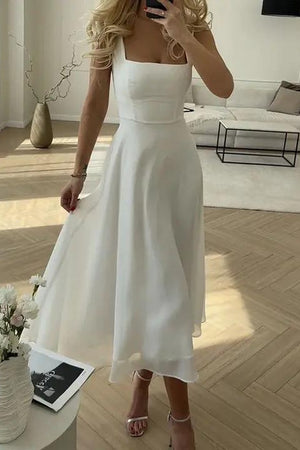 Square Neck Sleeveless Midi Dress