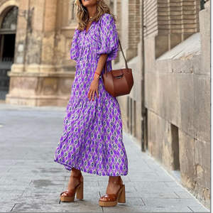 Puff-Sleeve Boho Maxi Dress