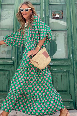 Puff-Sleeve Boho Maxi Dress