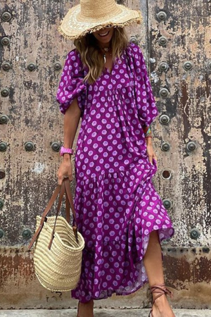 Puff-Sleeve Boho Maxi Dress