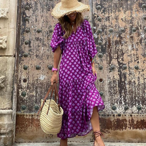 Puff-Sleeve Boho Maxi Dress