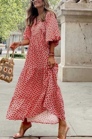 Puff-Sleeve Boho Maxi Dress