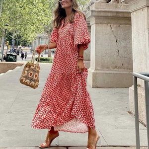 Puff-Sleeve Boho Maxi Dress