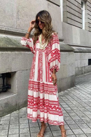 Puff-Sleeve Boho Maxi Dress