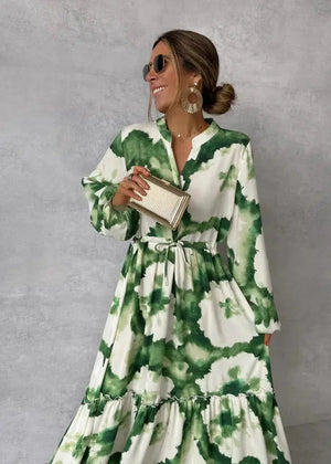 V-Neck Long Sleeve Maxi Dress