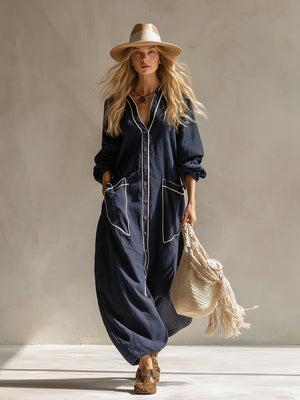 The Rosaline Cotton Linen Maxi Dress
