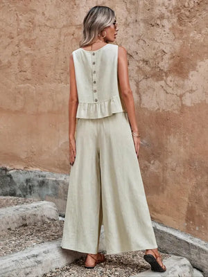 Ruffle Top & Wide-Leg Trouser Set