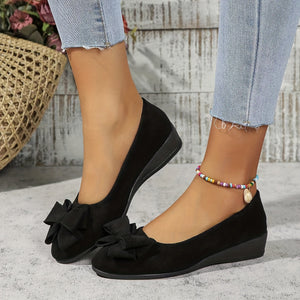 Bow-Detail Wedge Ballet Flats
