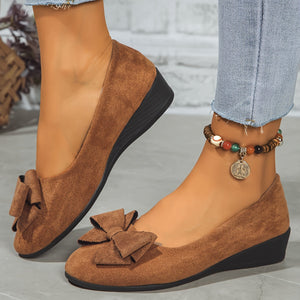 Bow-Detail Wedge Ballet Flats