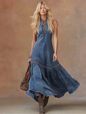 The Caroline Denim Maxi Dress