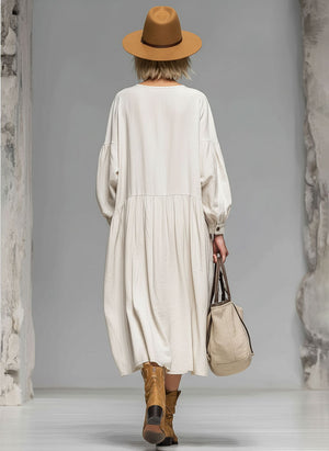 The Aspasie Cotton Linen Midi Dress
