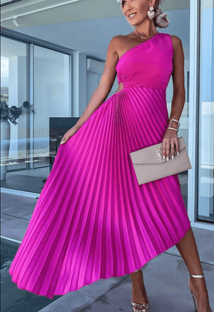 One-Shoulder Pleated Maxi Dress