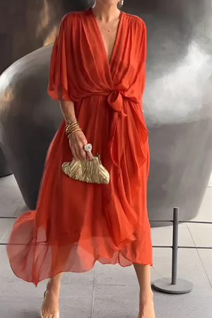 Tie-Waist Wrap Midi Dress